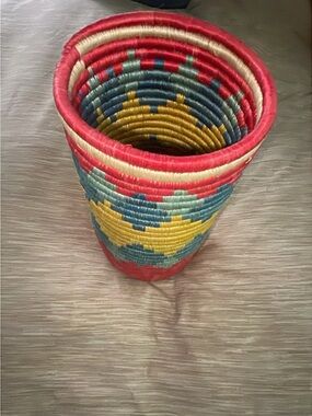 Handwoven Multicolor Decorative Basket - Red, Yellow & Blue